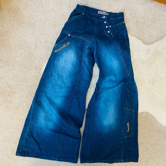 RARE ✨ Punkyfish oversized wide leg denim blue jeans punk skater street style - Picture 1 of 8